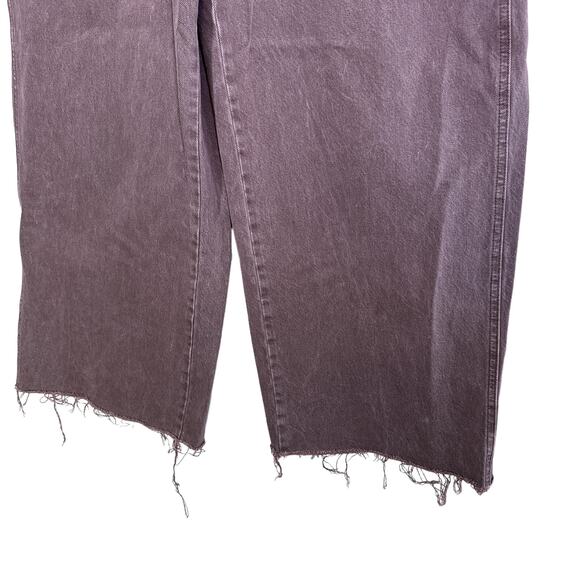 Free People Ultra Wide Leg Slouchy Denim Frayed Button Fly Jeans Purple Brown 32 - Picture 5 of 14